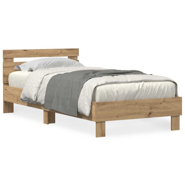 vidaXL Κρεβάτι με LED Φωτάκια Artisan Oak 90x200 cm Κατασκευασμένο Από Ξύλο