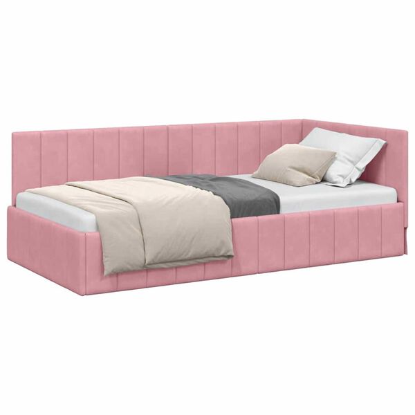 vidaXL Κρεβάτι Γωνίας με κεφαλάρι Ροζ 90 x 190 cm Βελούδο