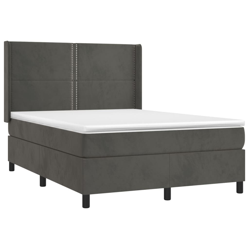 vidaXL Κρεβάτι Boxspring με Στρώμα & LED Σκ. Γκρι 140x200εκ. Βελούδινο