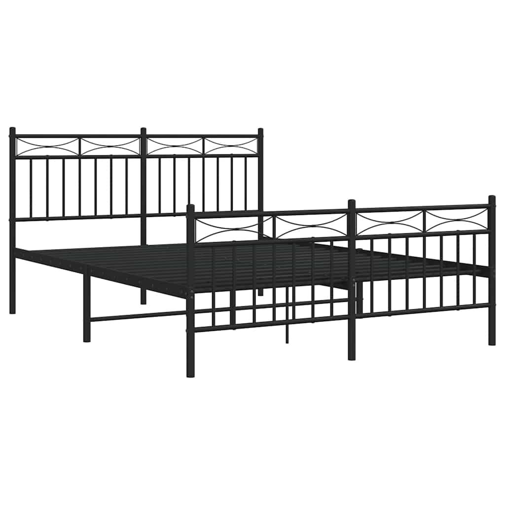 vidaXL Πλαίσιο Κρεβατιού με Κεφαλάρι&Ποδαρικό Μαύρο 135x190εκ. Μέταλλο