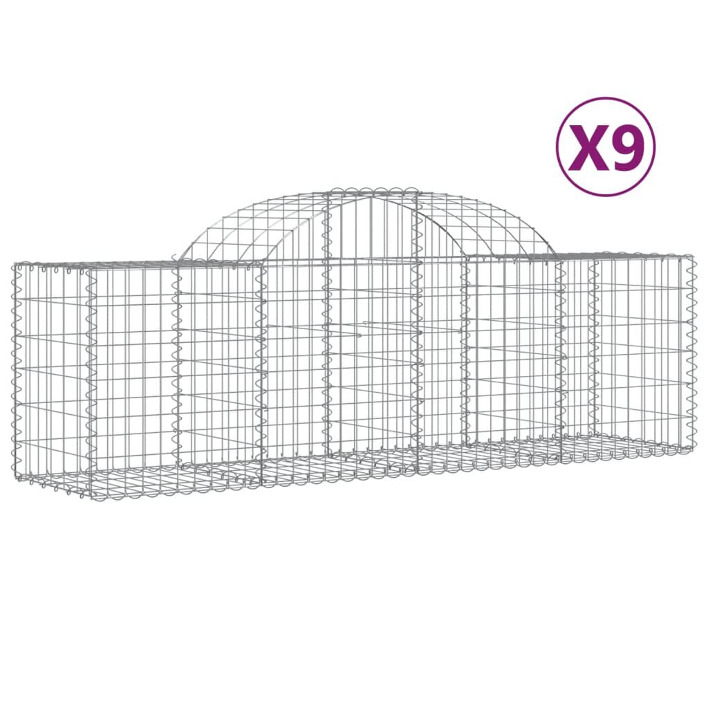 vidaXL Συρματοκιβώτια Τοξωτά 9 τεμ. 200x50x60/80 εκ. Γαλβαν. Ατσάλι