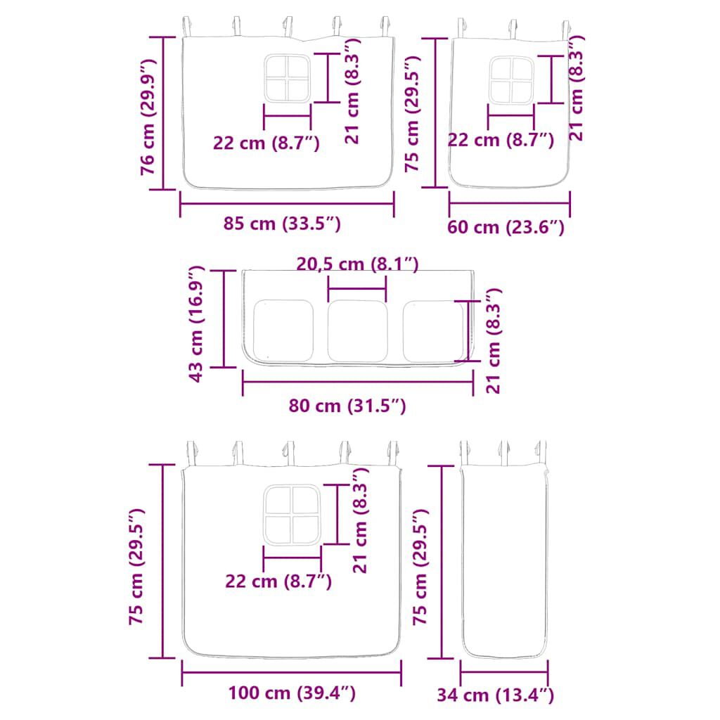 vidaXL Κουκέτα με Τσουλήθρα και Κουρτίνες Ροζ 80x200 εκ.