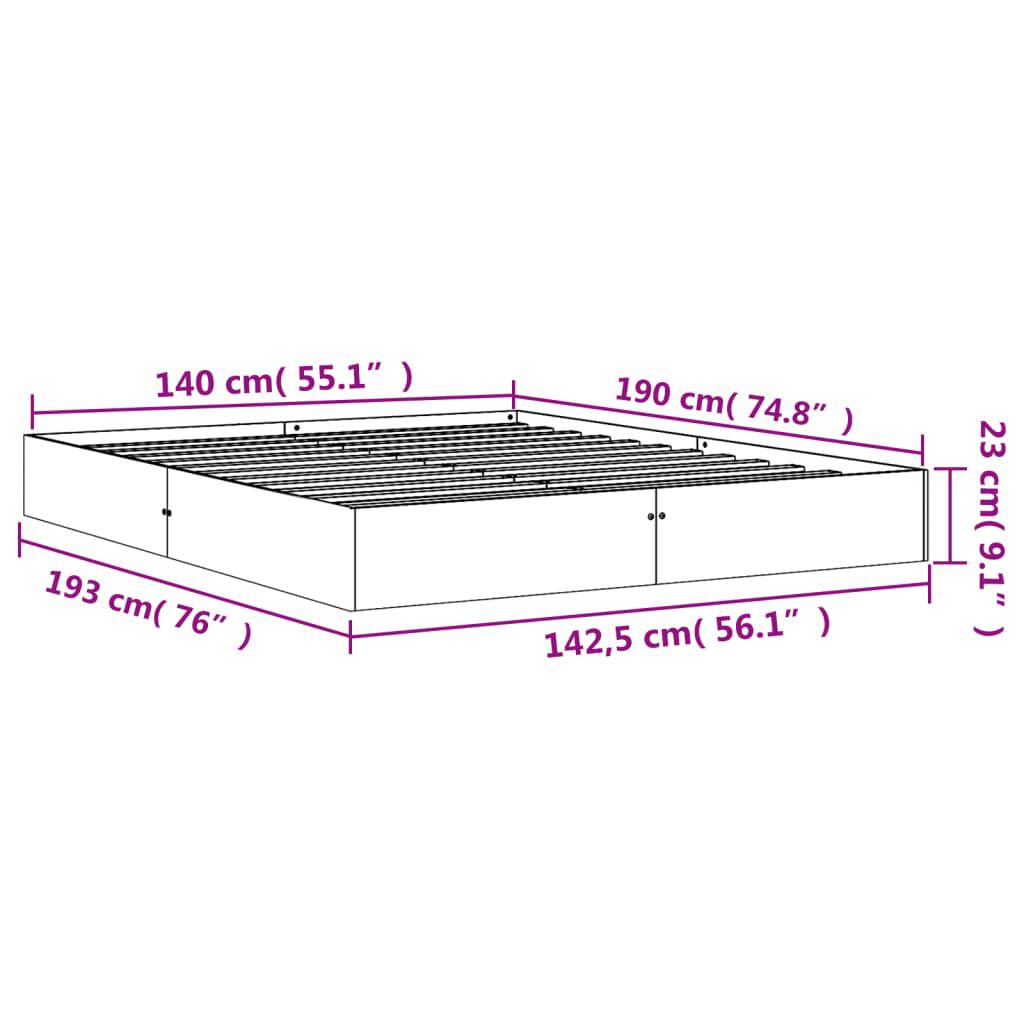 vidaXL Σκελετός Κρεβατιού Χωρίς Στρώμα Καφέ 140x190 Μασίφ Ξύλο Πεύκου