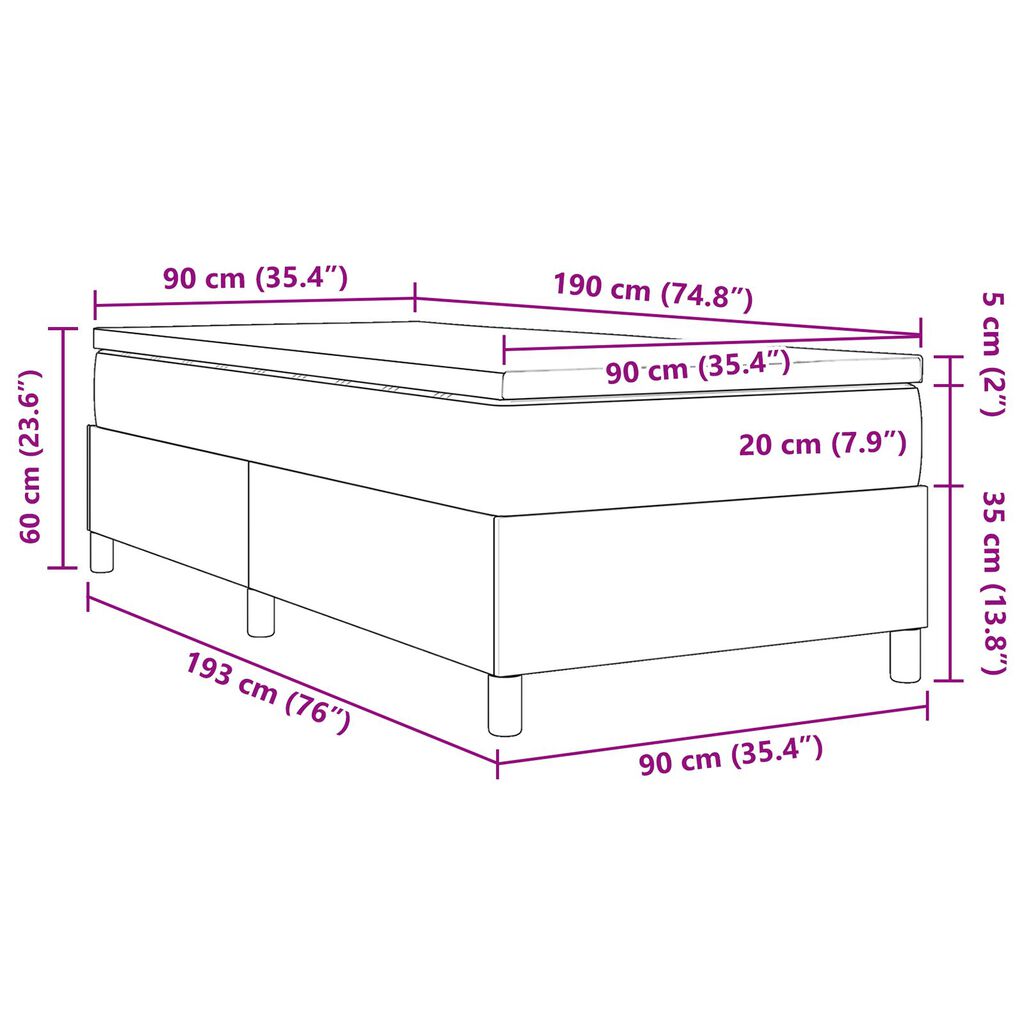vidaXL Box Spring Bed με Στρώμα Κρέμα Μονό Ύφασμα Κορντουρό