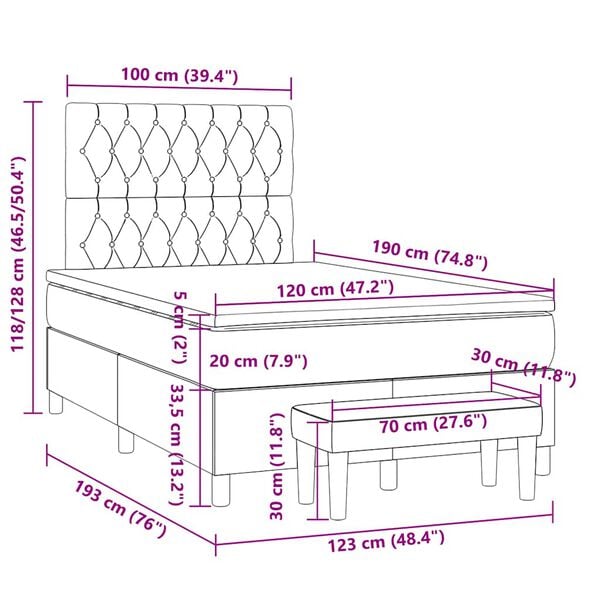vidaXL Κρεβάτι Boxspring με Στρώμα Σκούρο Γκρι 120x190 εκ Υφασμάτινο