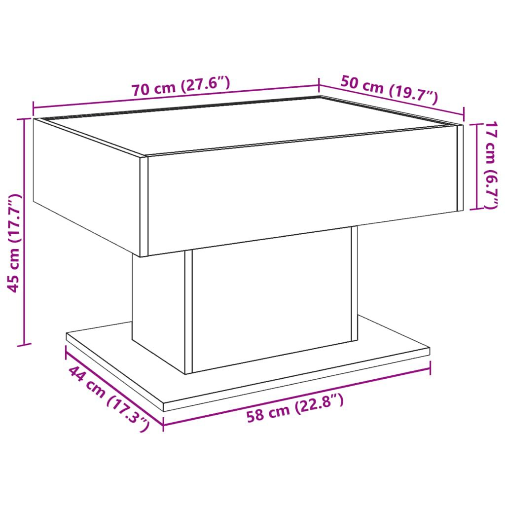 vidaXL Τραπεζάκι Σαλονιού με LED Γκρι 70x50x45 εκ. Επεξεργασμένο Ξύλο