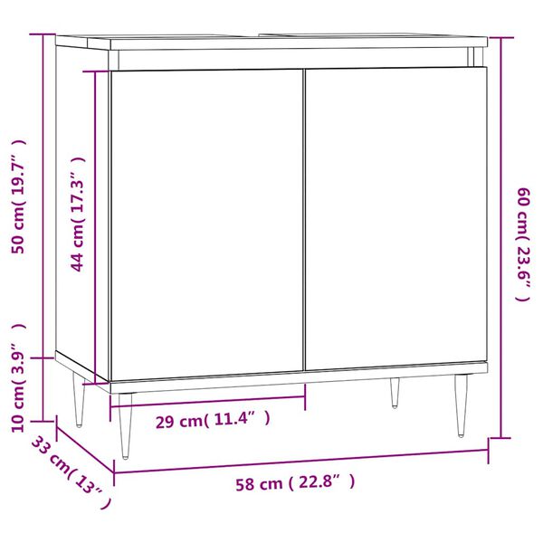 vidaXL Ντουλάπι Μπάνιου Sonoma Δρυς 58 x 33 x 60 εκ. από Επεξεργ. Ξύλο