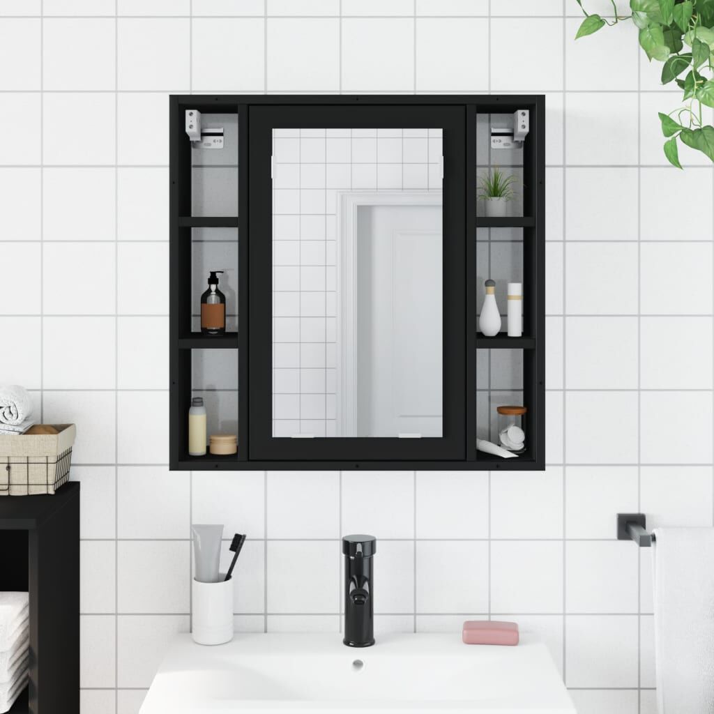vidaXL Καθρέφτης Μπάνιου με Ντουλάπι Μαύρος 60x16x60 εκ. Επεξ. Ξύλο
