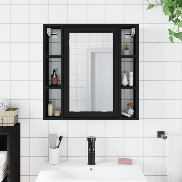 vidaXL Καθρέφτης Μπάνιου με Ντουλάπι Μαύρος 60x16x60 εκ. Επεξ. Ξύλο