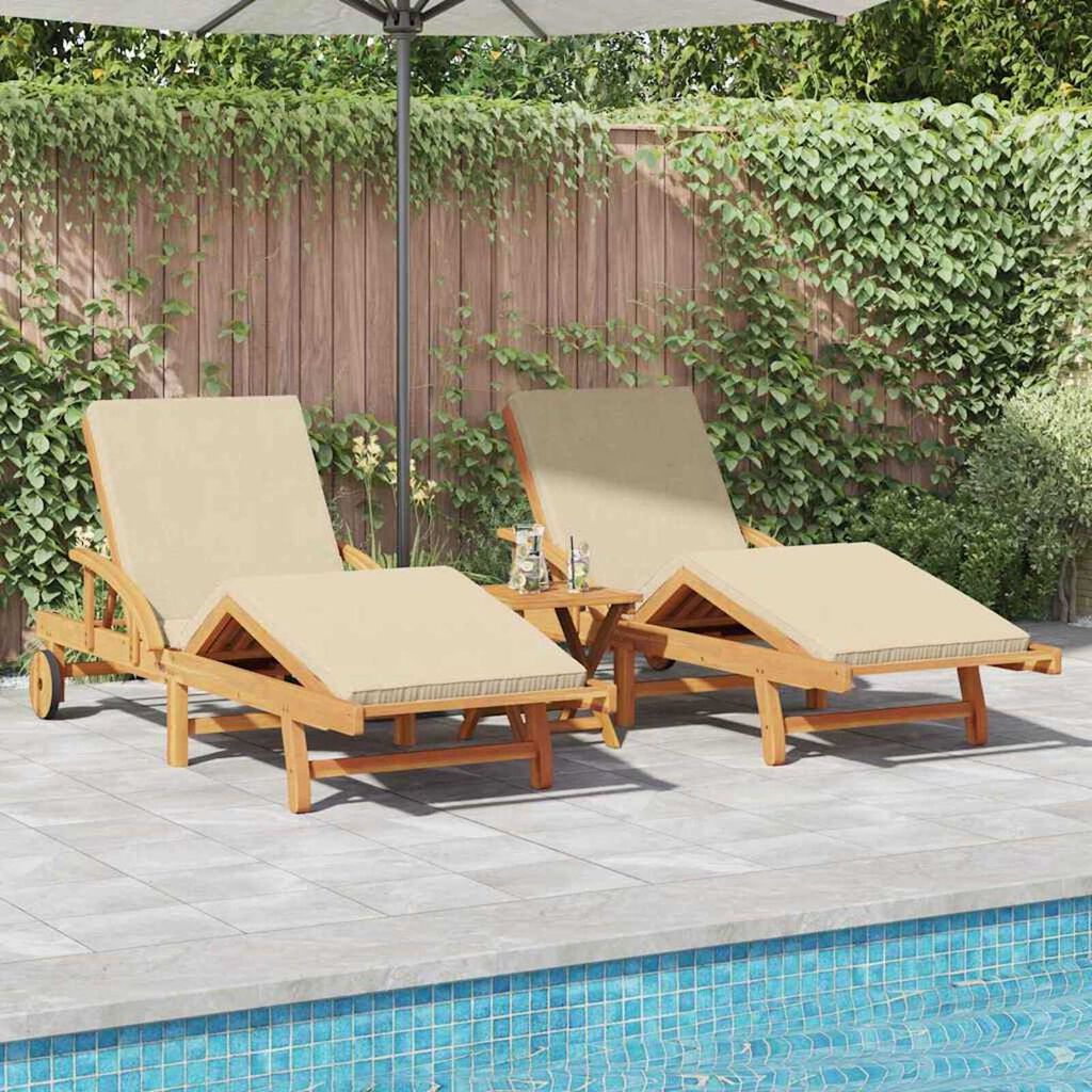 vidaXL Ξαπλώστρα 2 pcs Μπεζ 200 x 67 x 84εκ Μασίφ ξύλο ακακίας
