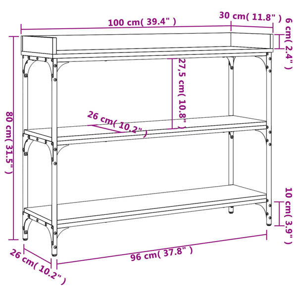 vidaXL Τραπέζι Κονσόλα με Ράφια Μαύρο 100 x 30 x 80 εκ.