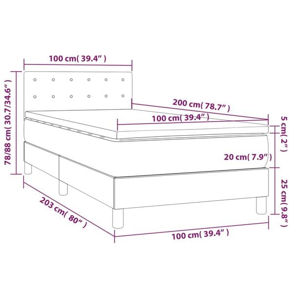 vidaXL Κρεβάτι Boxspring με Στρώμα Κρεμ 100 x 200 εκ. Υφασμάτινο