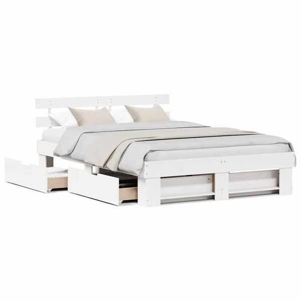 vidaXL Σκελετός Κρεβατιού Λευκό 140 x 200 cm Μασίφ ξύλο πεύκου