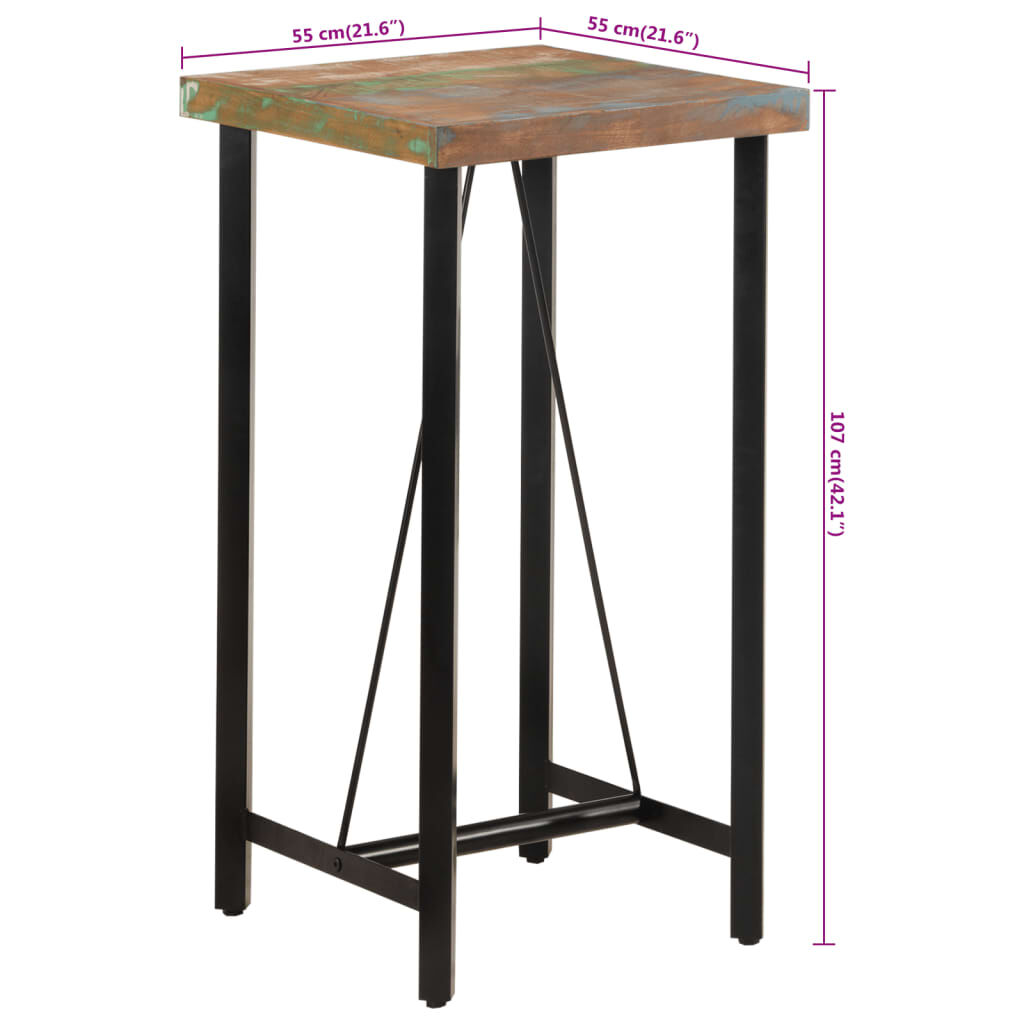 vidaXL Τραπέζι Μπαρ 55 x 55 x 107 εκ. Μασίφ Ανακυκλωμένο Ξύλο & Σίδηρο