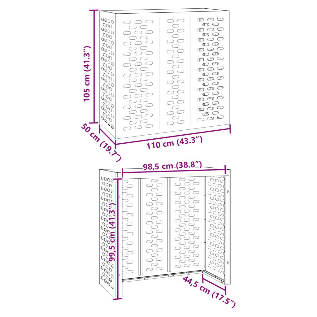 vidaXL Κάλυμμα Κλιματιστικού 110x50x105 εκ Φθαρμένος Χάλυβας