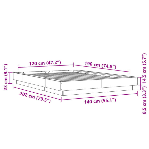 vidaXL Πλαίσιο Κρεβατιού με LED Γκρι sonoma 120x190εκ. Επεξ. Ξύλο