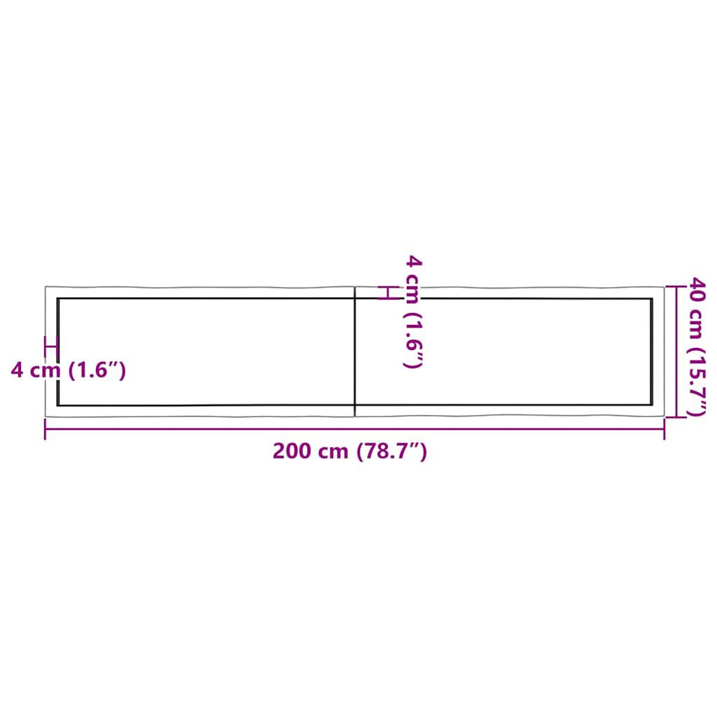 vidaXL Επιφ Τραπεζιού Αν Καφέ 200x40x(2-6)εκ.Ακατέργ. Μασίφ Ξύλο Δρυός