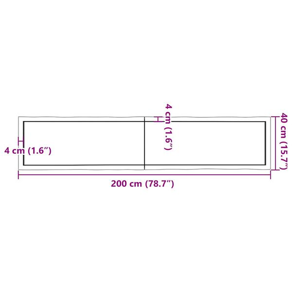 vidaXL Επιφ Τραπεζιού Αν Καφέ 200x40x(2-6)εκ.Ακατέργ. Μασίφ Ξύλο Δρυός