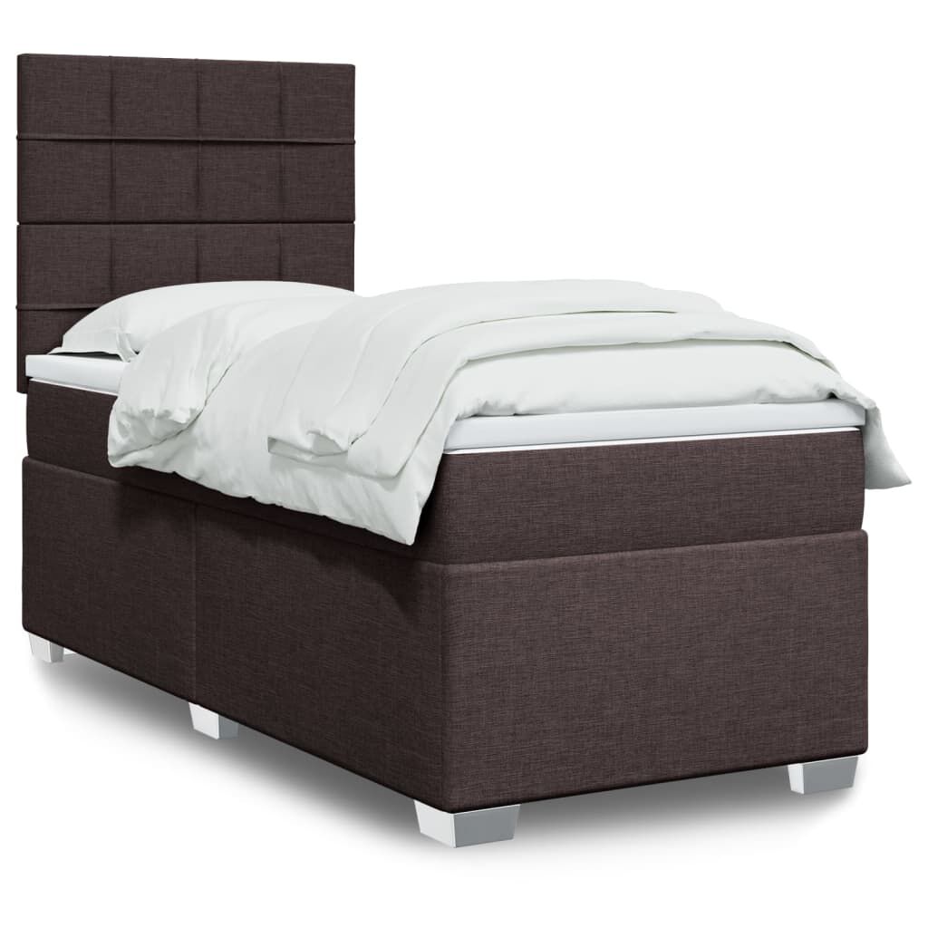 vidaXL Κρεβάτι Boxspring με Στρώμα Σκούρο Καφέ 100x200 εκ. Υφασμάτινο