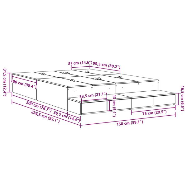 vidaXL Κρεβάτι Αποθήκευσης Γκρι Σονομά 150x200 εκ.