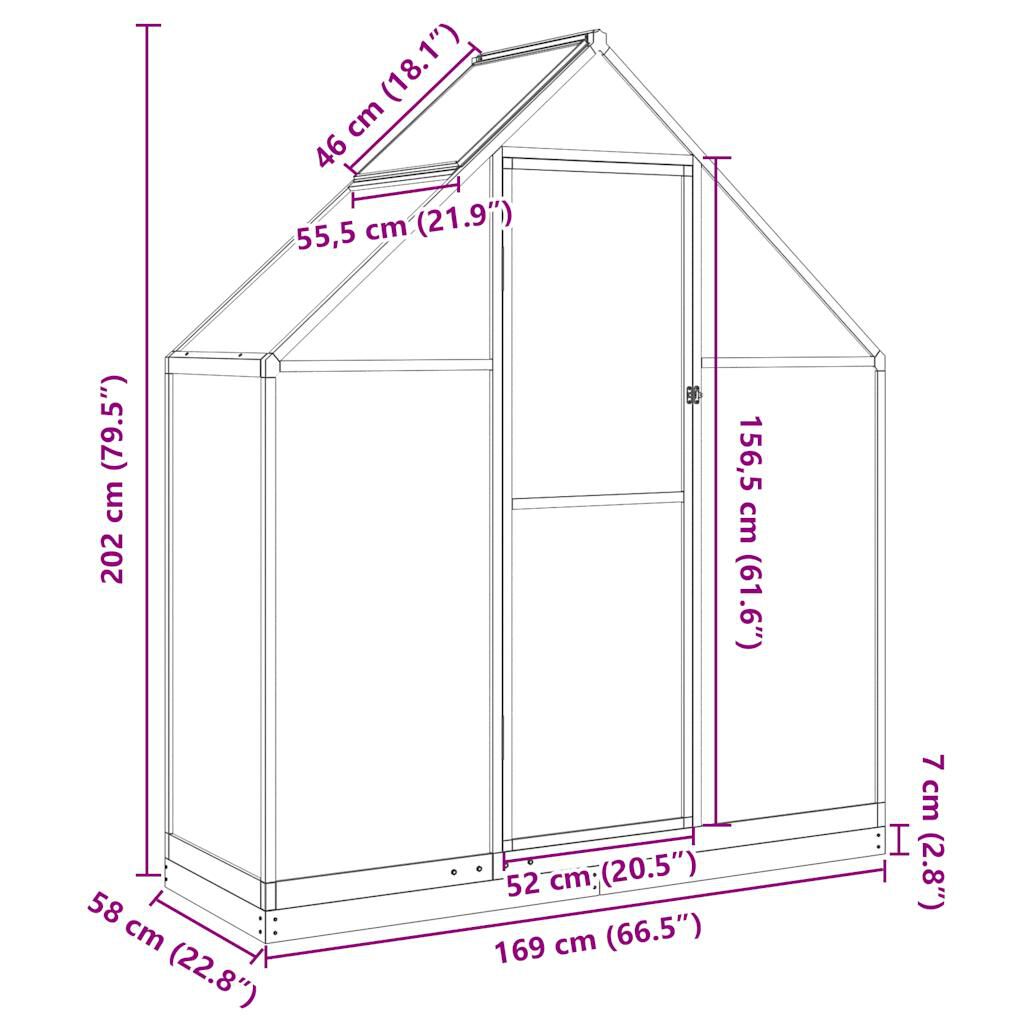 vidaXL Θερμοκήπιο με Πλαίσιο Βάσης Ανθρακί 169x58x202 εκ. Αλουμίνιο