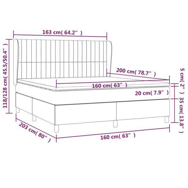 vidaXL Κρεβάτι Boxspring με Στρώμα Μαύρο 160x200 εκ. Βελούδινο