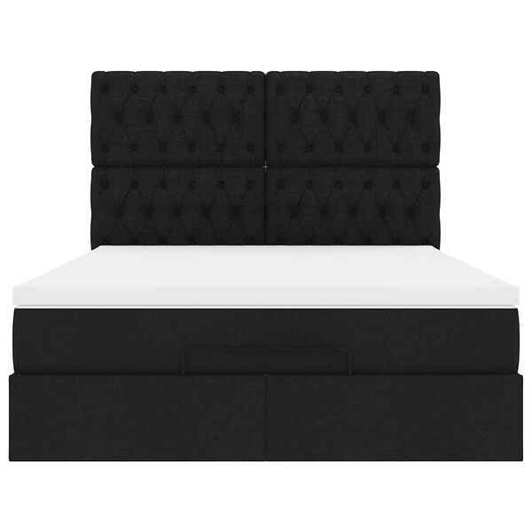 vidaXL Οθωμανικό κρεβάτι με στρώμα Μαύρο 140x190cm Ύφασμα