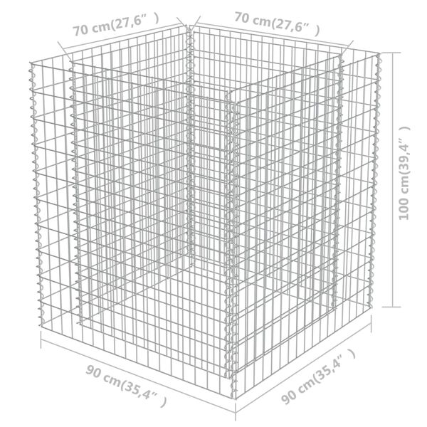 vidaXL Συρματοκιβώτιο-Γλάστρα Υπερυψωμένη 90x90x100 εκ. Γαλβ. Χάλυβας