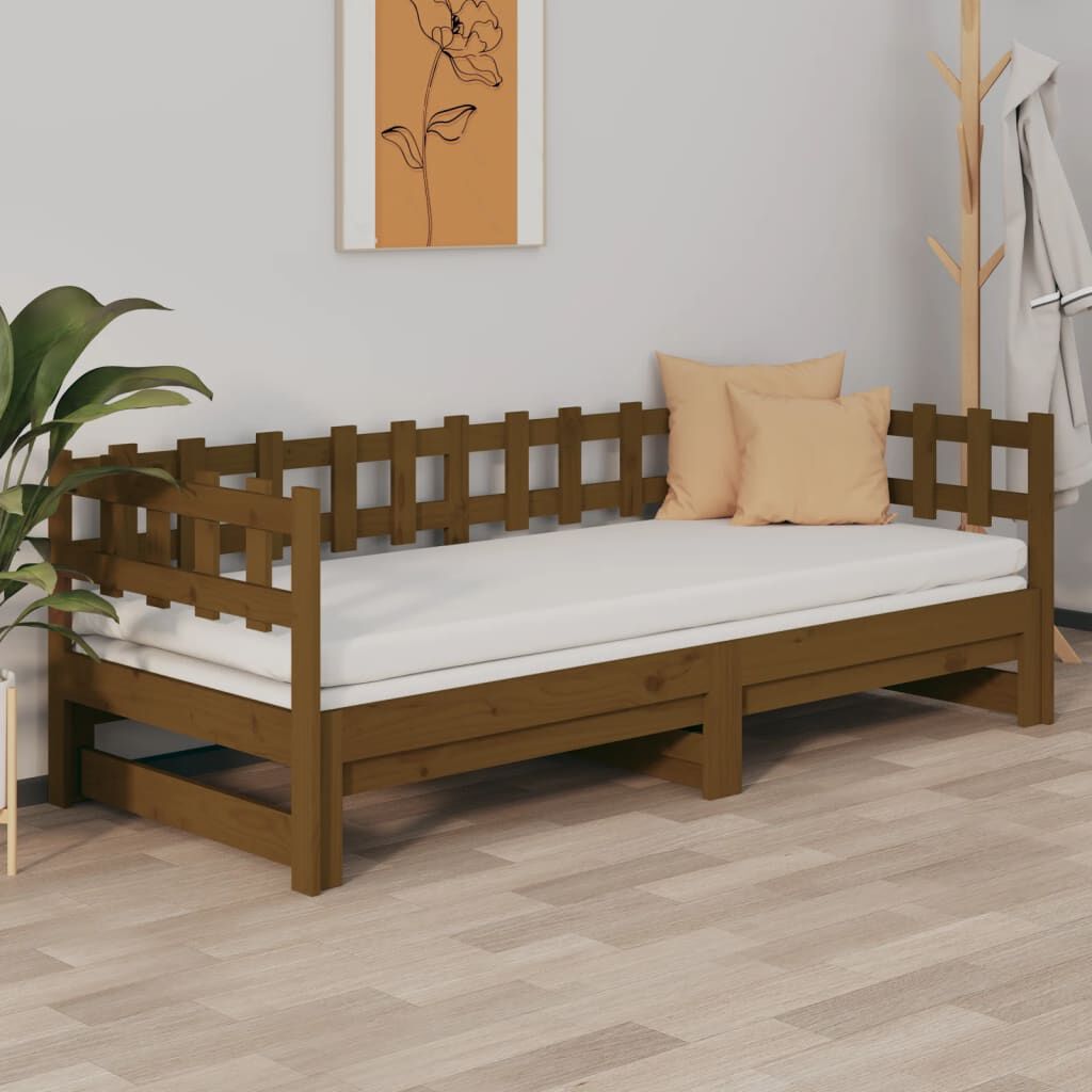 vidaXL Καναπές Κρεβάτι Συρόμενος Μελί 2x(90x190) εκ. Μασίφ Ξύλο Πεύκου