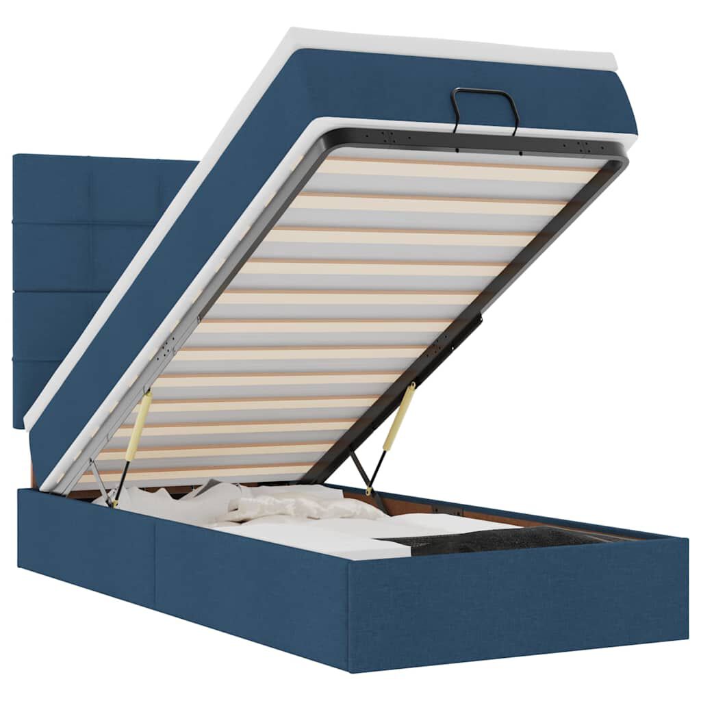 vidaXL Οθωμανικό κρεβάτι με στρώμα & LEDs Μπλε 100x200 cm Ύφασμα