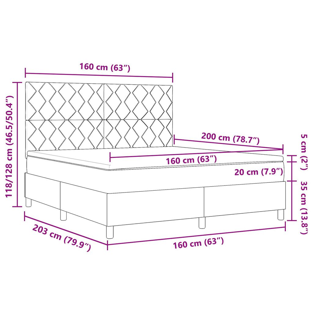 vidaXL Κρεβάτι με Σπαστό Μάλλινο Σκούρο Γκρι 160x200 εκ Ύφασμα