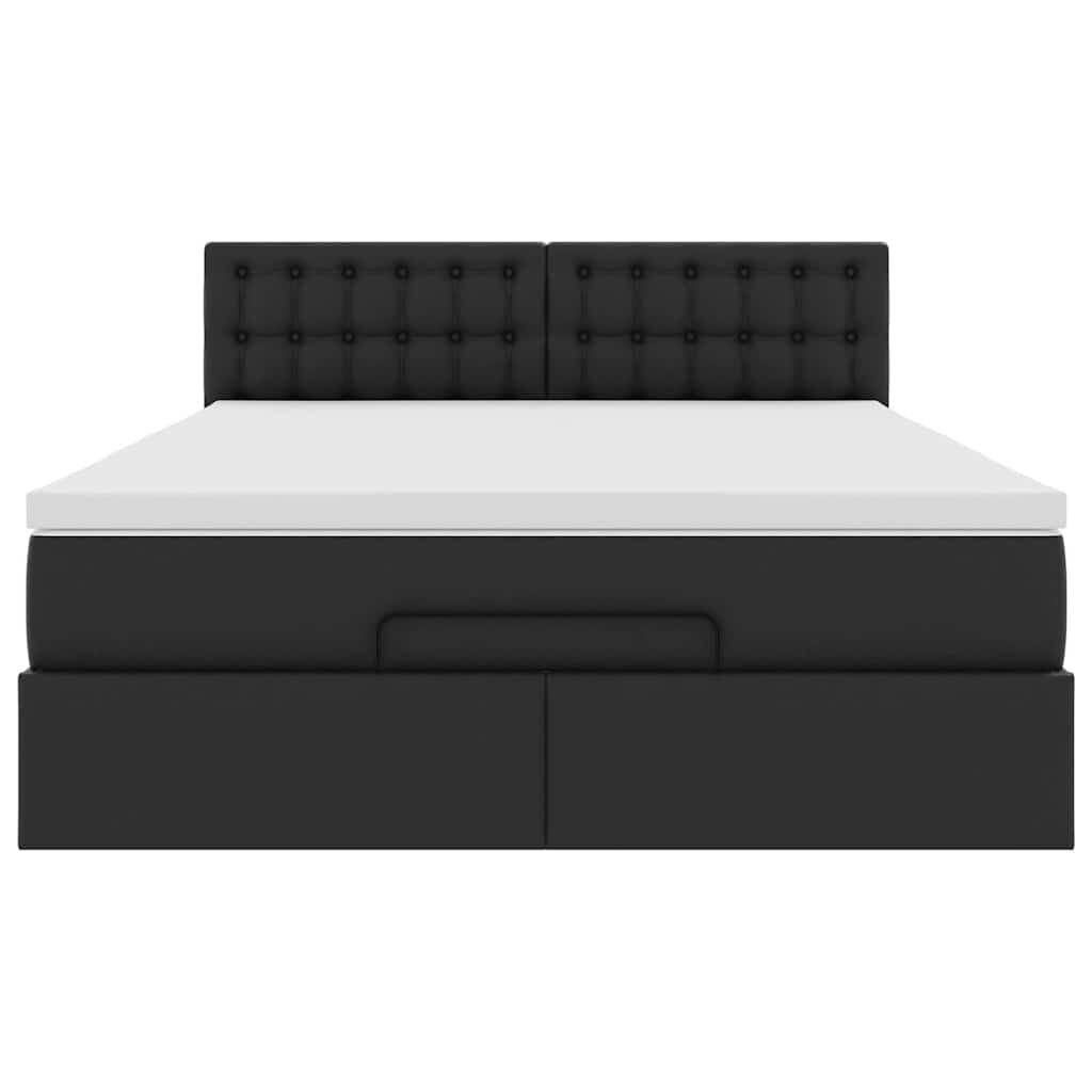 vidaXL Οθωμανικό κρεβάτι με στρώματα & LEDs Μαύρο Faux Leather