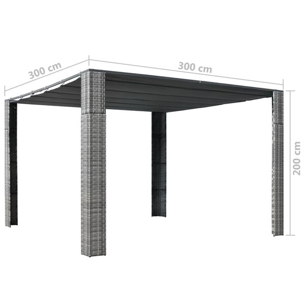 vidaXL Κιόσκι με Οροφή Γκρι/Ανθρακί 300x300x200 εκ. Συνθετικό Ρατάν