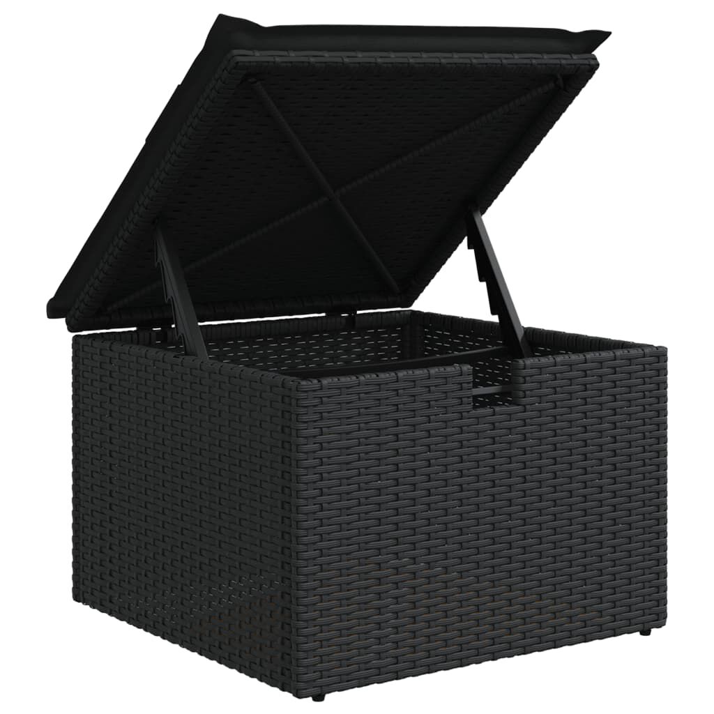 vidaXL Υποπόδιο Κήπου Μαύρο 55x55x37 εκ. Συνθετικό Ρατάν με Μαξιλάρι