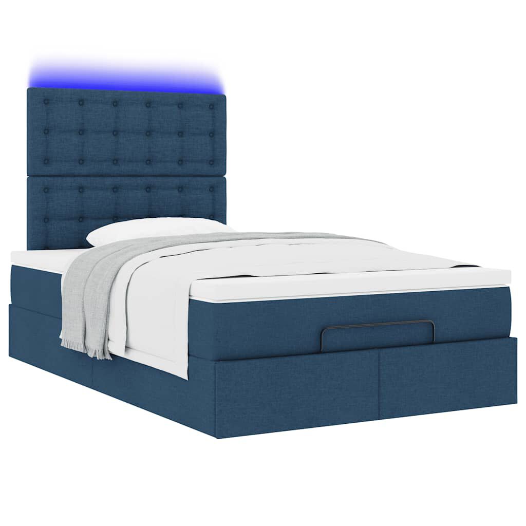 vidaXL Οθωμανικό κρεβάτι με στρώμα & LEDs Μπλε 120x200 cm Ύφασμα