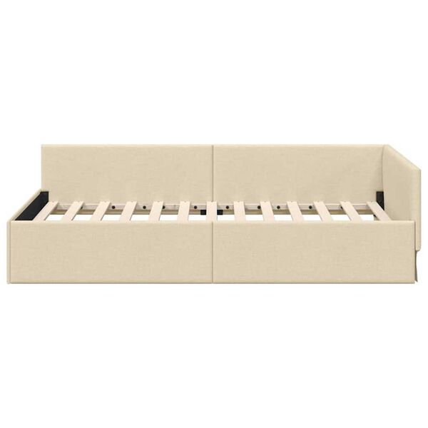 vidaXL Κρεβάτι Γωνίας Κρεμ 90 x 200 cm Ύφασμα και Έργο ξύλου