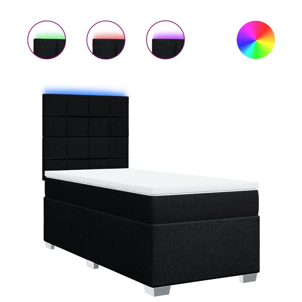 vidaXL Κρεβάτι Boxspring με Στρώμα Μαύρο 100 x 200 εκ. Υφασμάτινο
