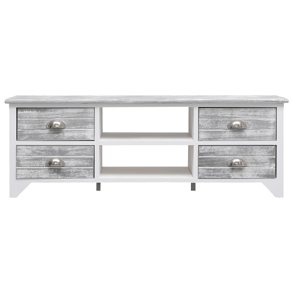 vidaXL Έπιπλο Τηλεόρασης Λευκό/Γκρι 108x30x40 εκ. Μασίφ Ξύλο Παυλώνιας