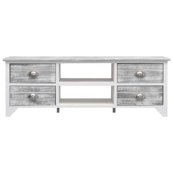 vidaXL Έπιπλο Τηλεόρασης Λευκό/Γκρι 108x30x40 εκ. Μασίφ Ξύλο Παυλώνιας