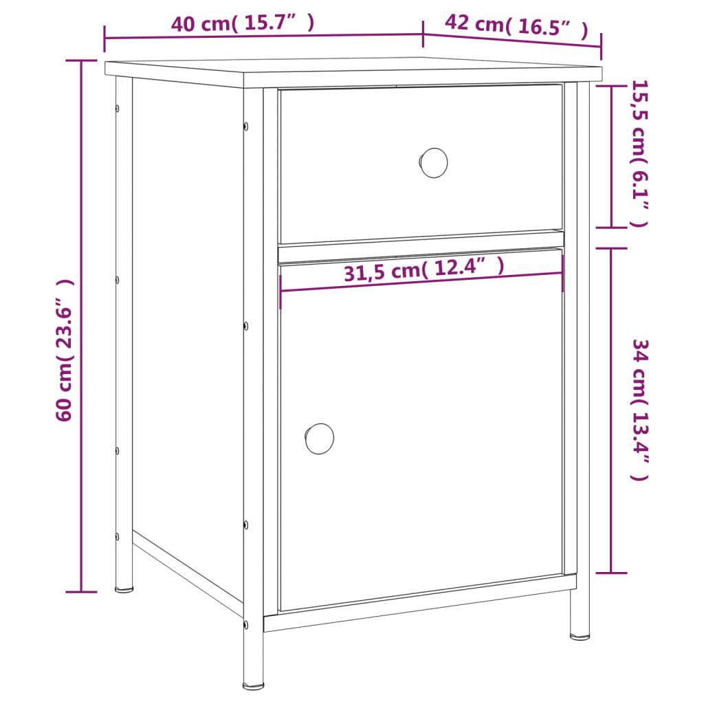 vidaXL Κομοδίνα 2 τεμ. Καπνιστή Δρυς 40x42x60 εκ. από Επεξεργ. Ξύλο
