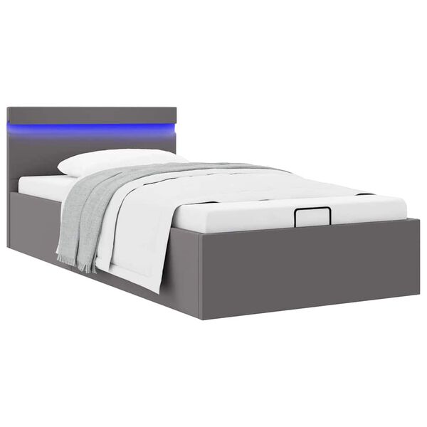 vidaXL Πλαίσιο Κρεβατιού Αποθ. Χώρο/LED Γκρι 90x200 εκ. Δερματίνη