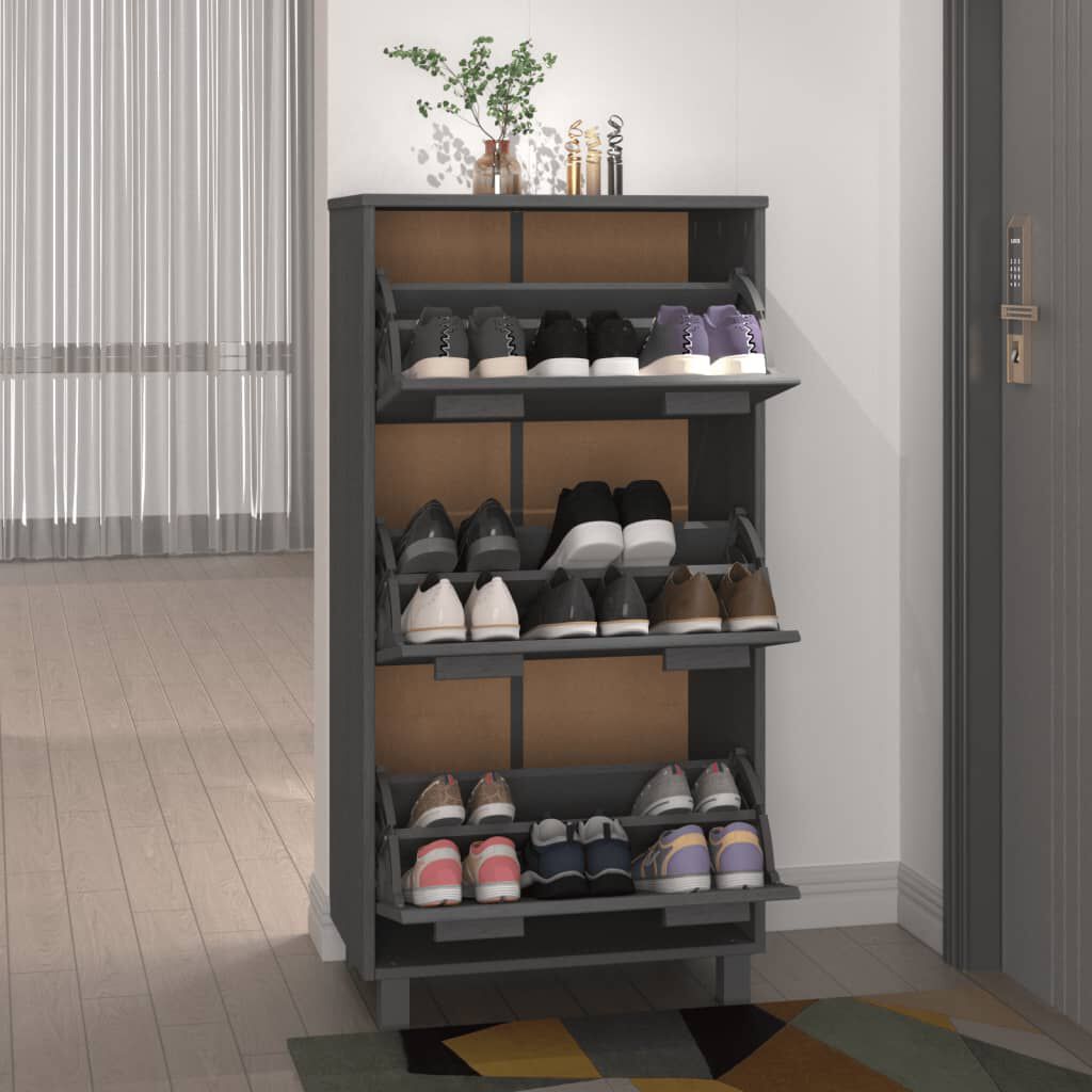 vidaXL Παπουτσοθήκη HAMAR Σκ. Γκρι 59,5x35x117 εκ. Μασίφ Ξύλο Πεύκου