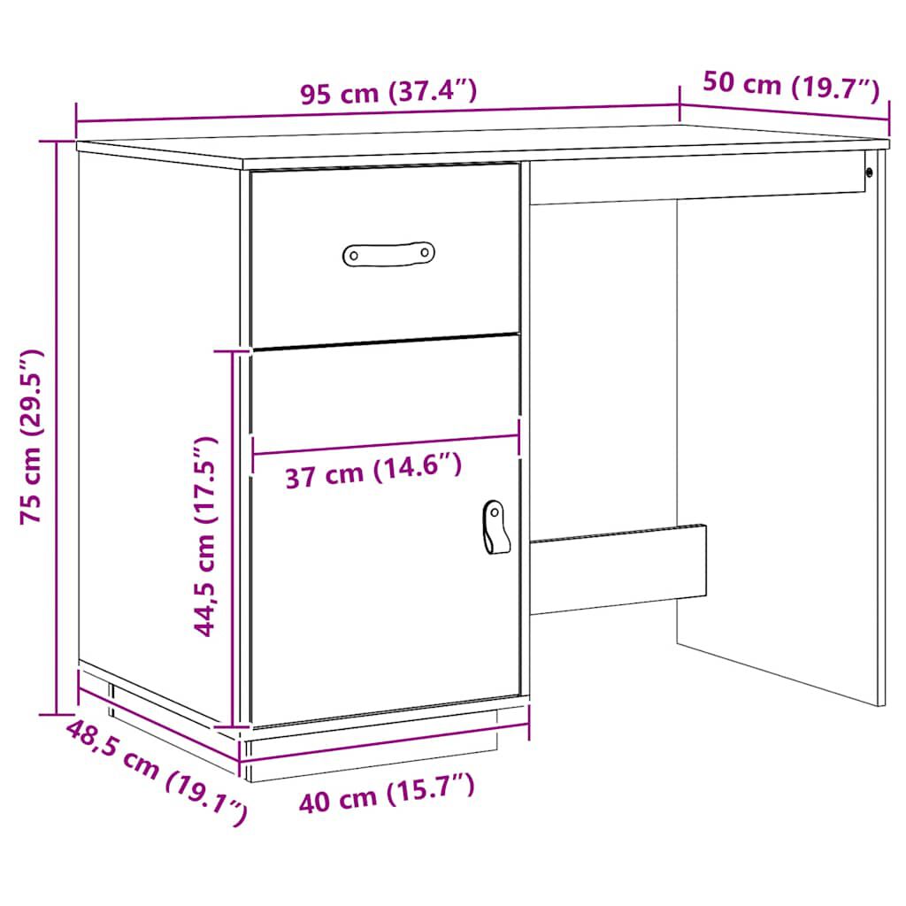 vidaXL Γραφείο Καφέ Μελί 95 x 50 x 75 εκ. από Μασίφ Ξύλο Πεύκου