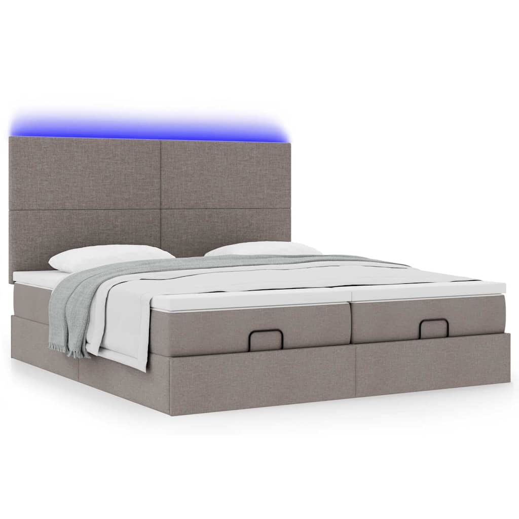 vidaXL Οθωμανικό κρεβάτι με στρώματα & LEDs Taupe 200x200cm ύφασμα