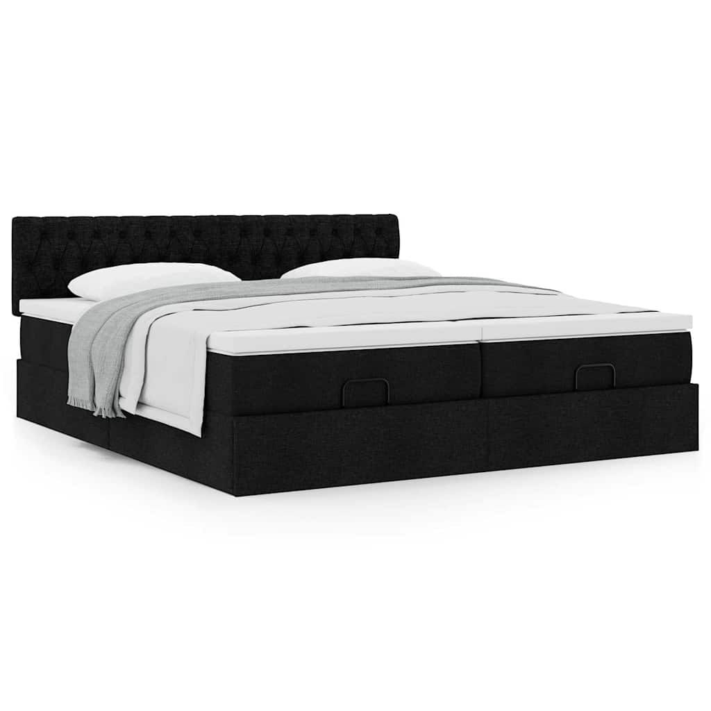 vidaXL Οθωμανικό κρεβάτι με στρώματα Μαύρο 160x200cm Ύφασμα