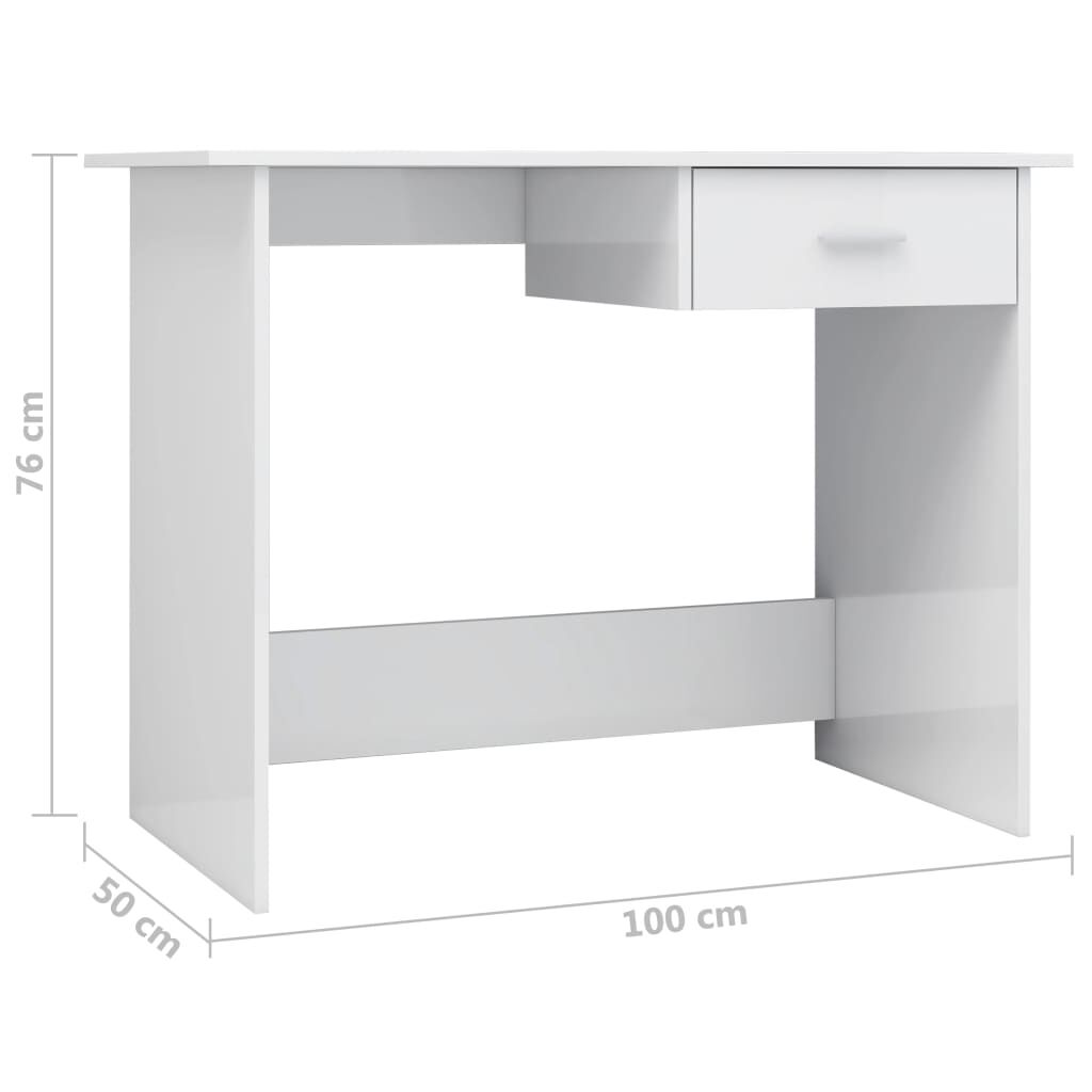 vidaXL Γραφείο Γυαλιστερό Λευκό 100 x 50 x 76 εκ. από Επεξ. Ξύλο