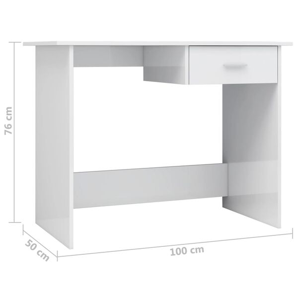 vidaXL Γραφείο Γυαλιστερό Λευκό 100 x 50 x 76 εκ. από Επεξ. Ξύλο