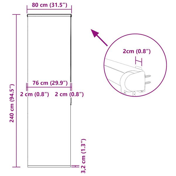 vidaXL Κουρτίνα Μπάνιου Ρολό κασέτα 80x240 εκ. Πλάτος υφάσματος 76 εκ.