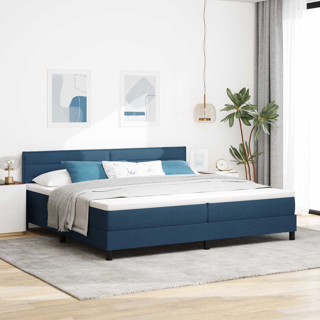 vidaXL Κρεβάτι Box Spring με Στρώμα & LED Μπλε 200x200 εκ Υφασμα