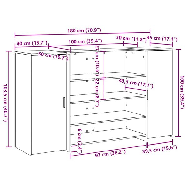 vidaXL Γραφείο υποδοχής 180x50x103,5 εκ. Επεξεργασμένο Ξύλο